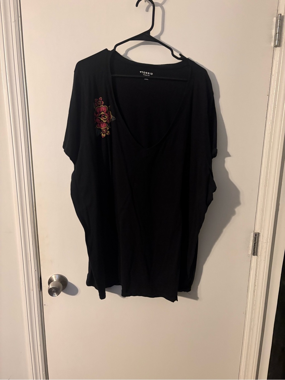 torrid Black V-Neck Tunic with Rose Embroidery